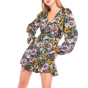 AFRM Botanical Garden Floral Long Sleeve Dress w/ Side Cutouts